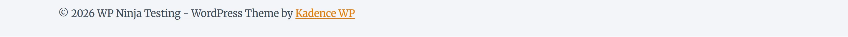 The same Kadence footer after removing the empty widget block, with only the copyright line left and no blank strip