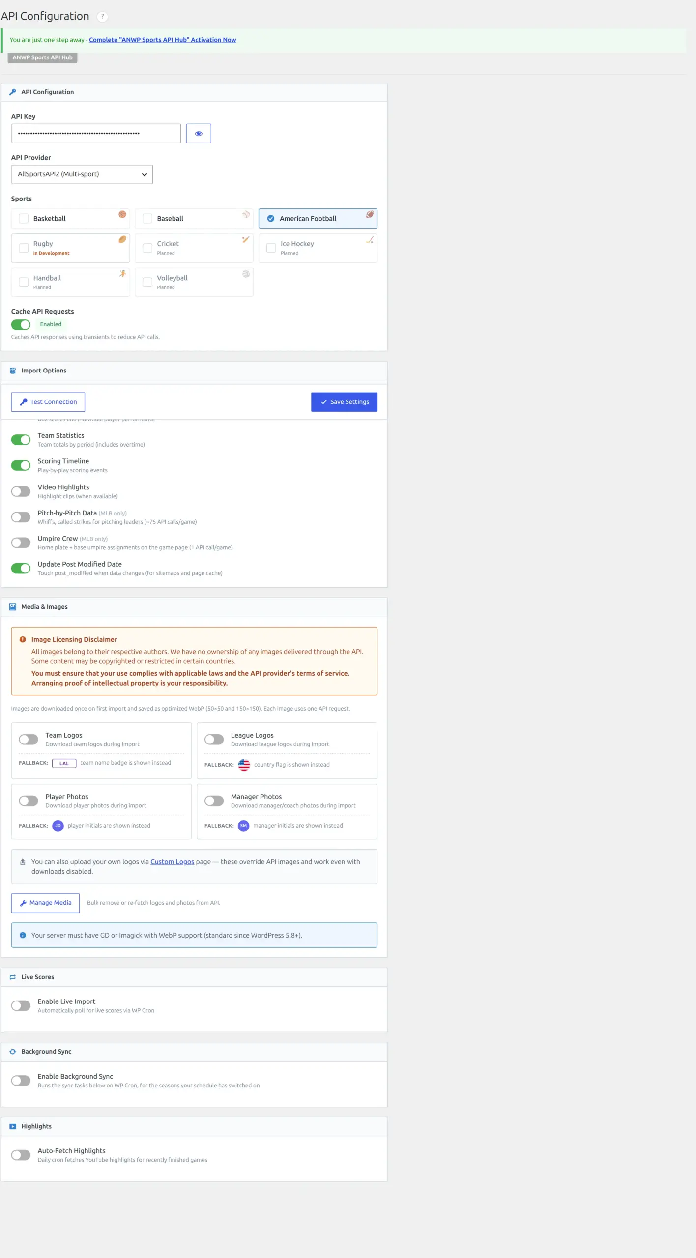 The API Configuration screen with the provider dropdown open