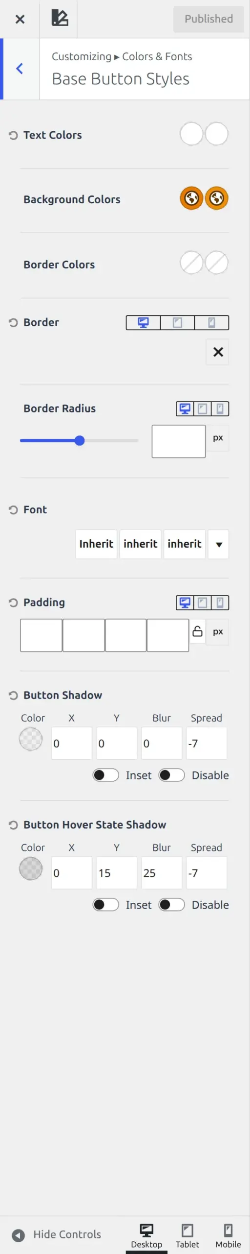 The Base Button Styles section