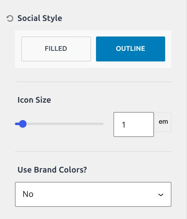 The Footer Social Design tab with the filled style selected