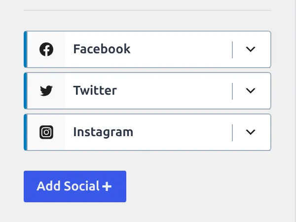 The Footer Social Items list with three networks switched on