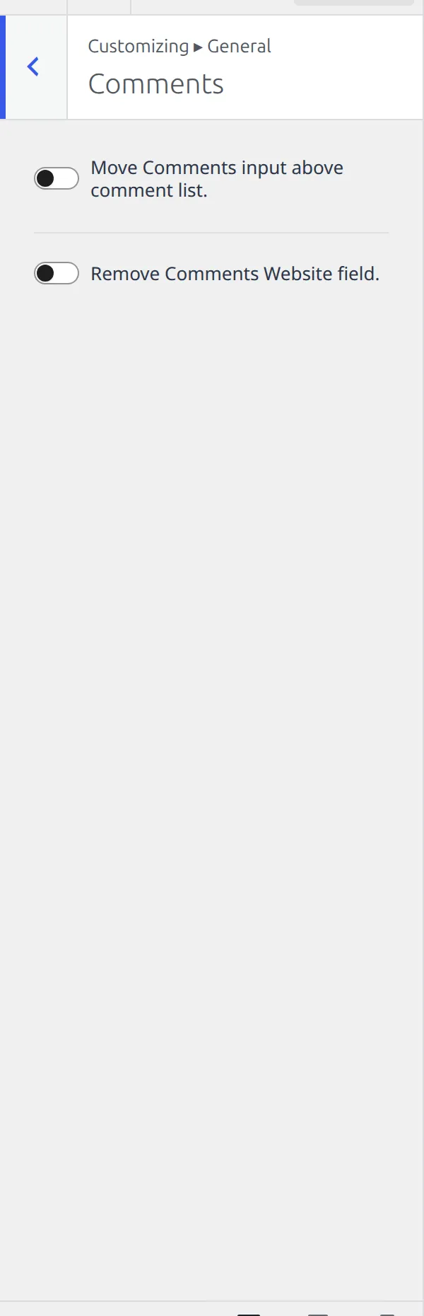 The Comments section showing its two switches
