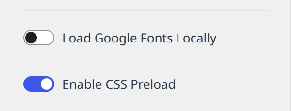 Load Google Fonts Locally sitting directly above Enable CSS Preload, with no Preload Local Fonts between them