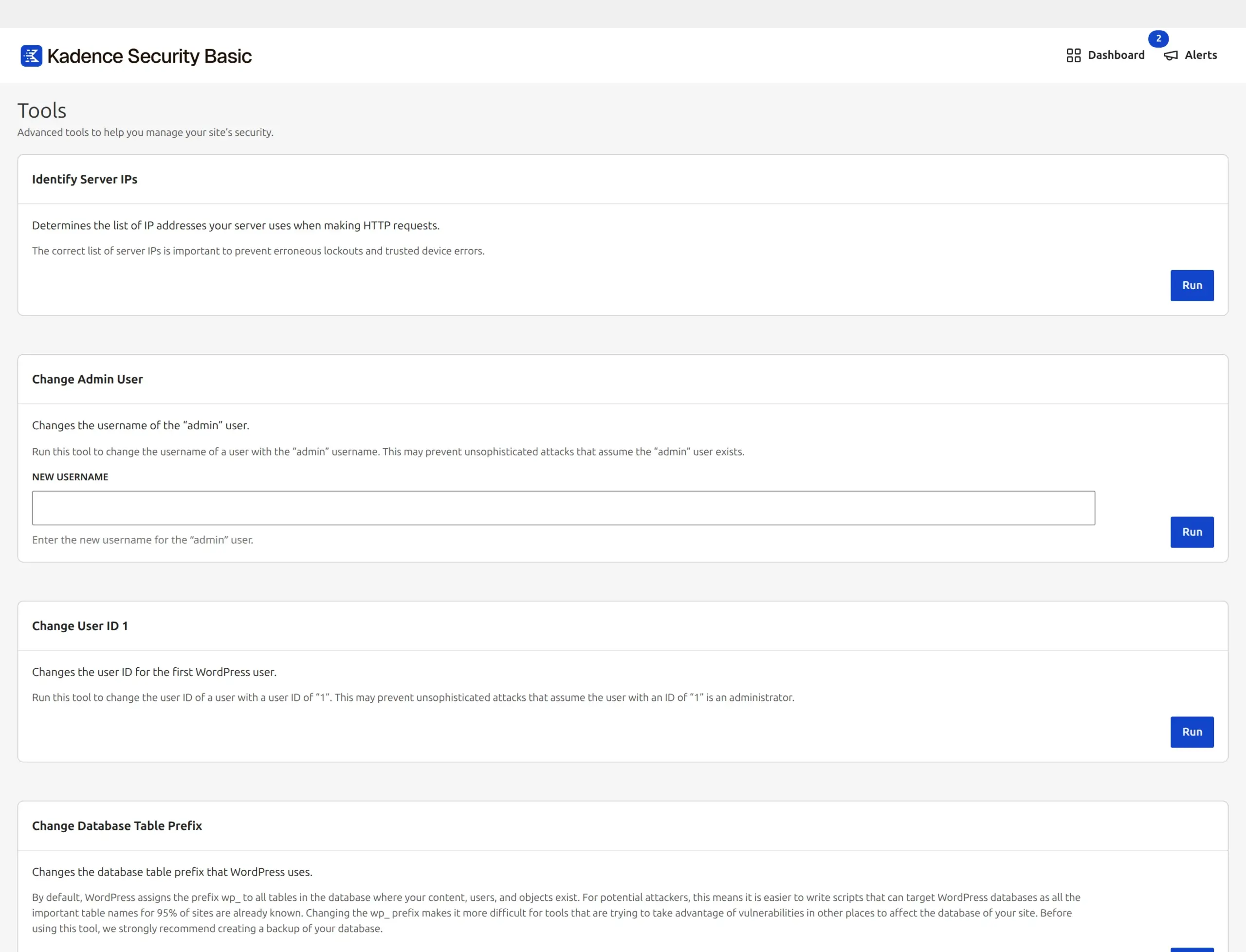 The Kadence Security tools page