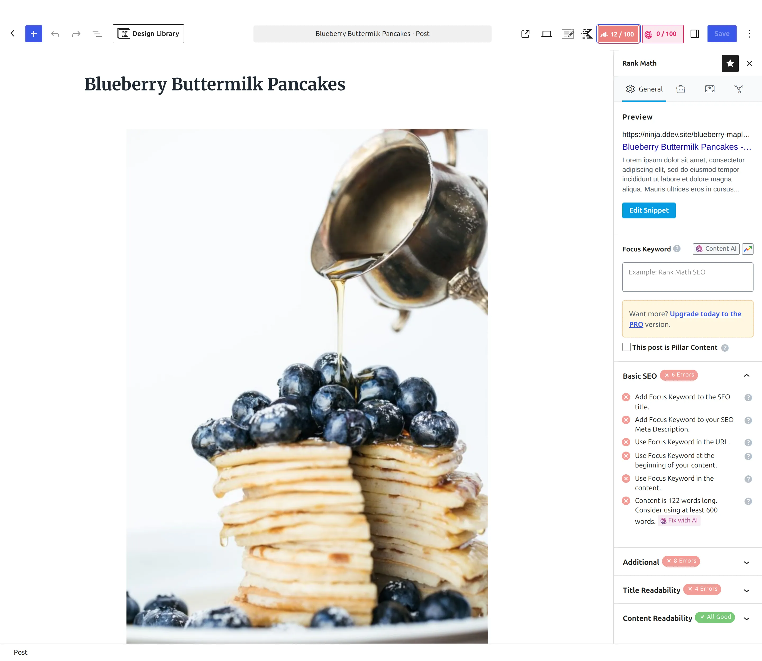 Rank Math sidebar in the WordPress block editor