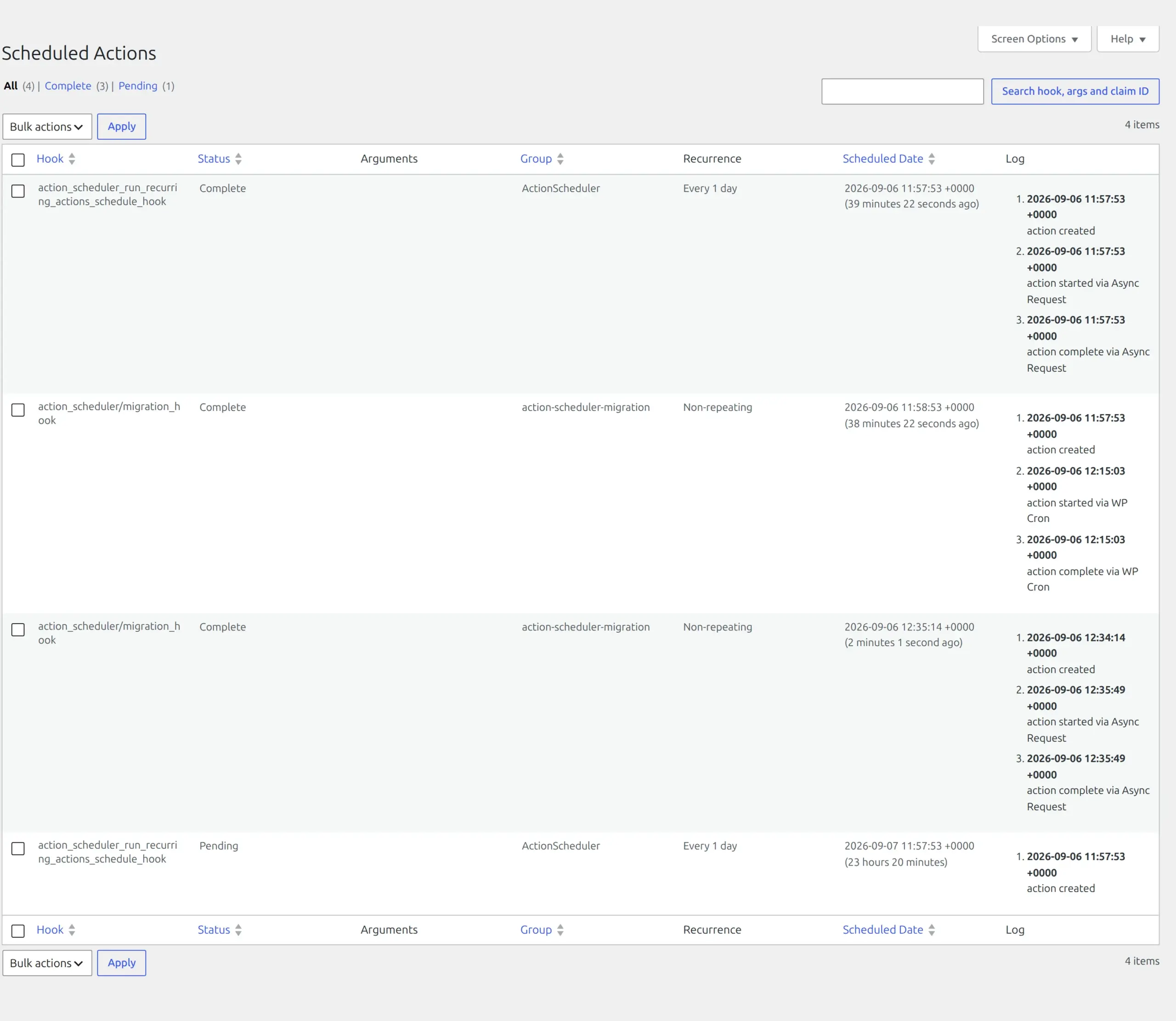 Action Scheduler queue page added by Rank Math under WordPress Tools
