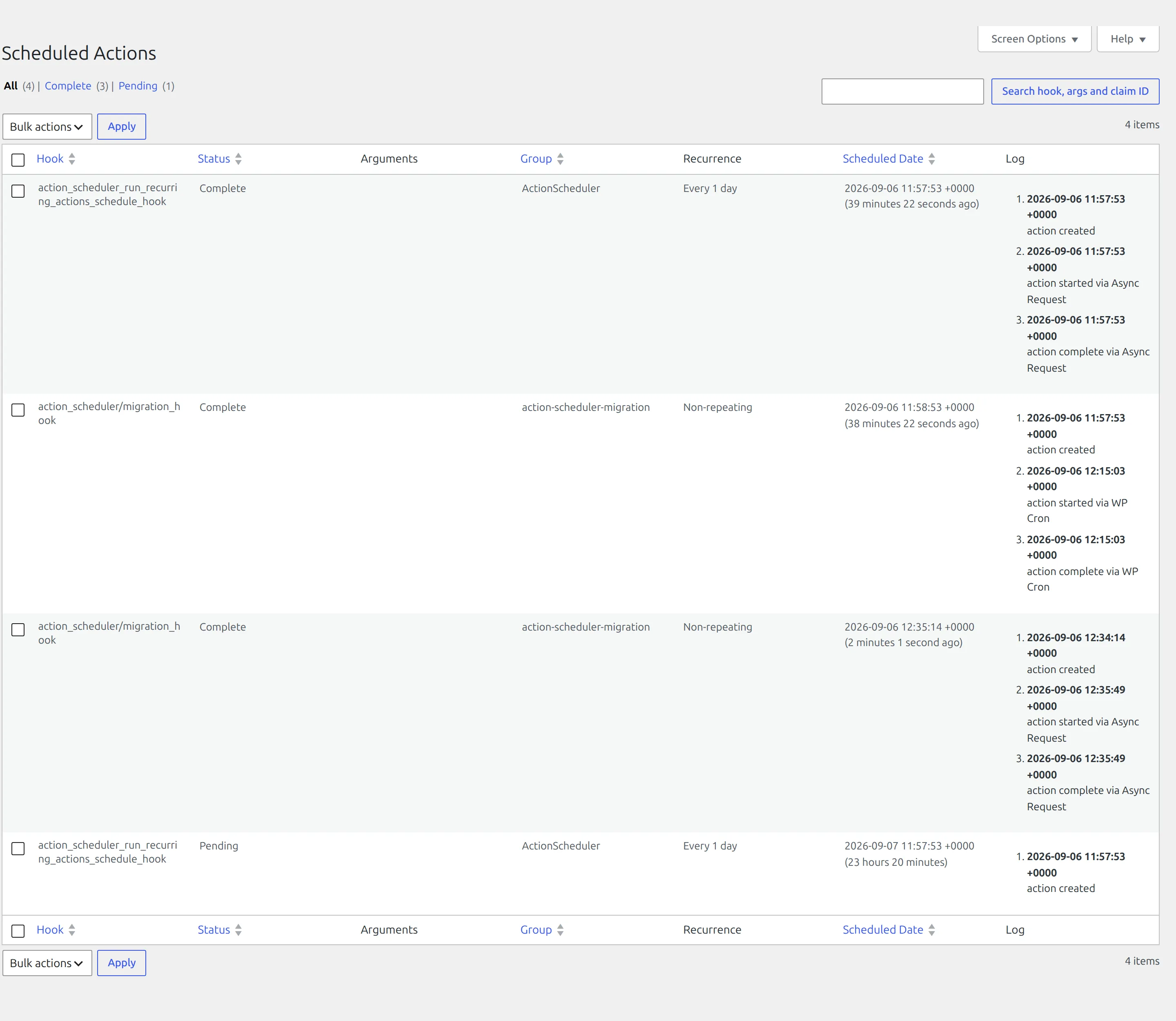 Action Scheduler queue page added by Rank Math under WordPress Tools
