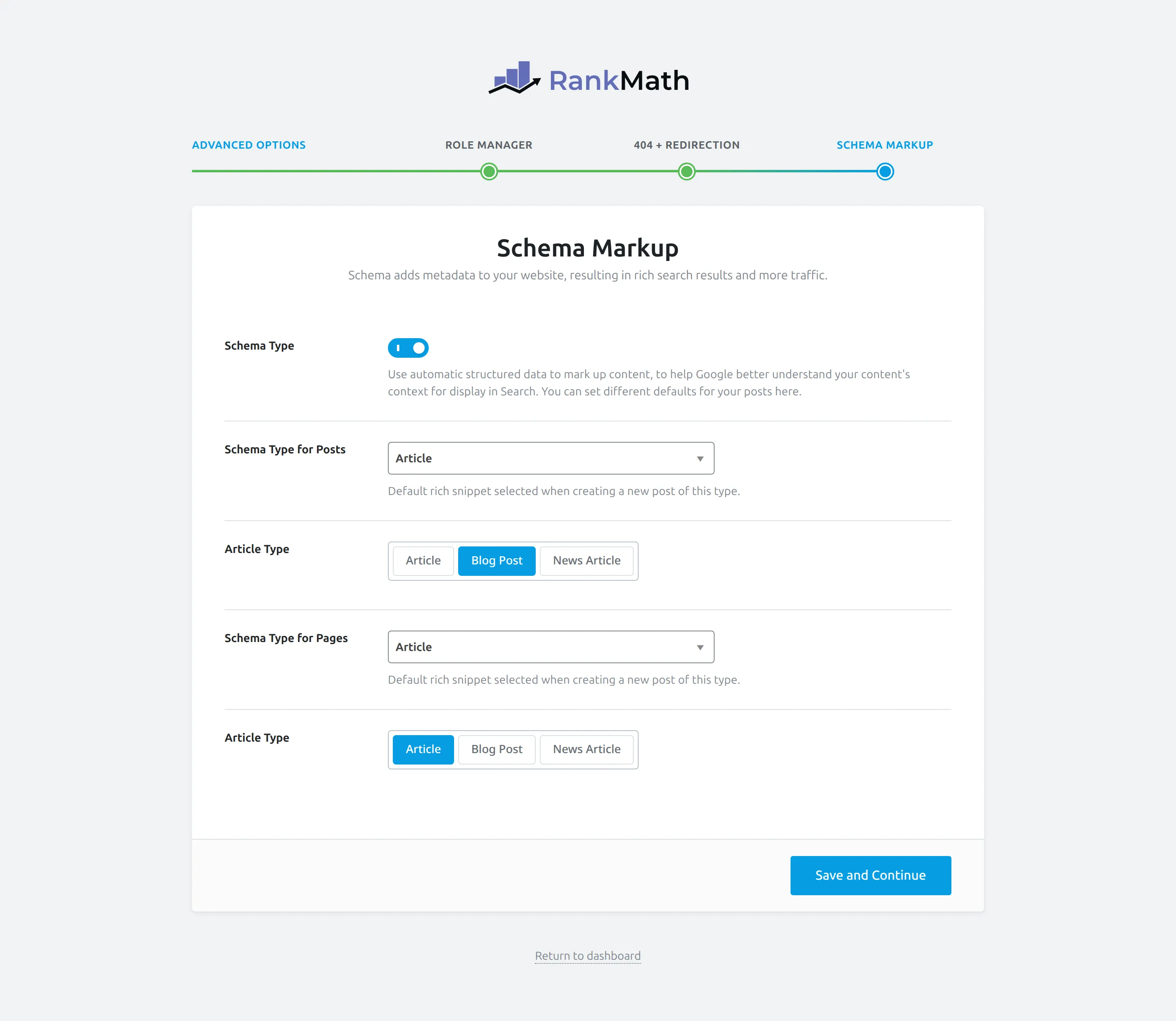 Rank Math schema type selection
