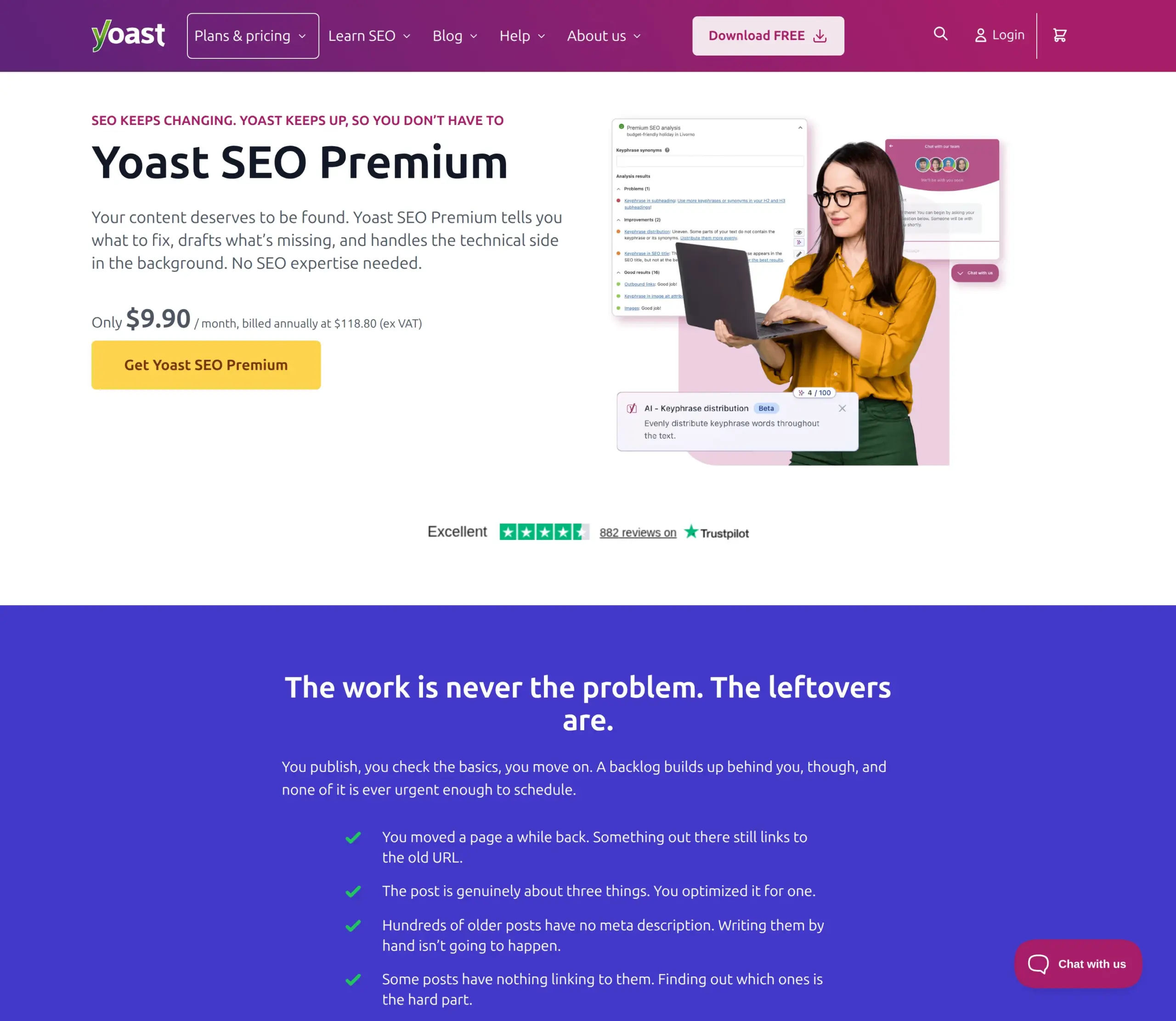 Yoast SEO Premium pricing at 118.80 dollars per year in September 2026