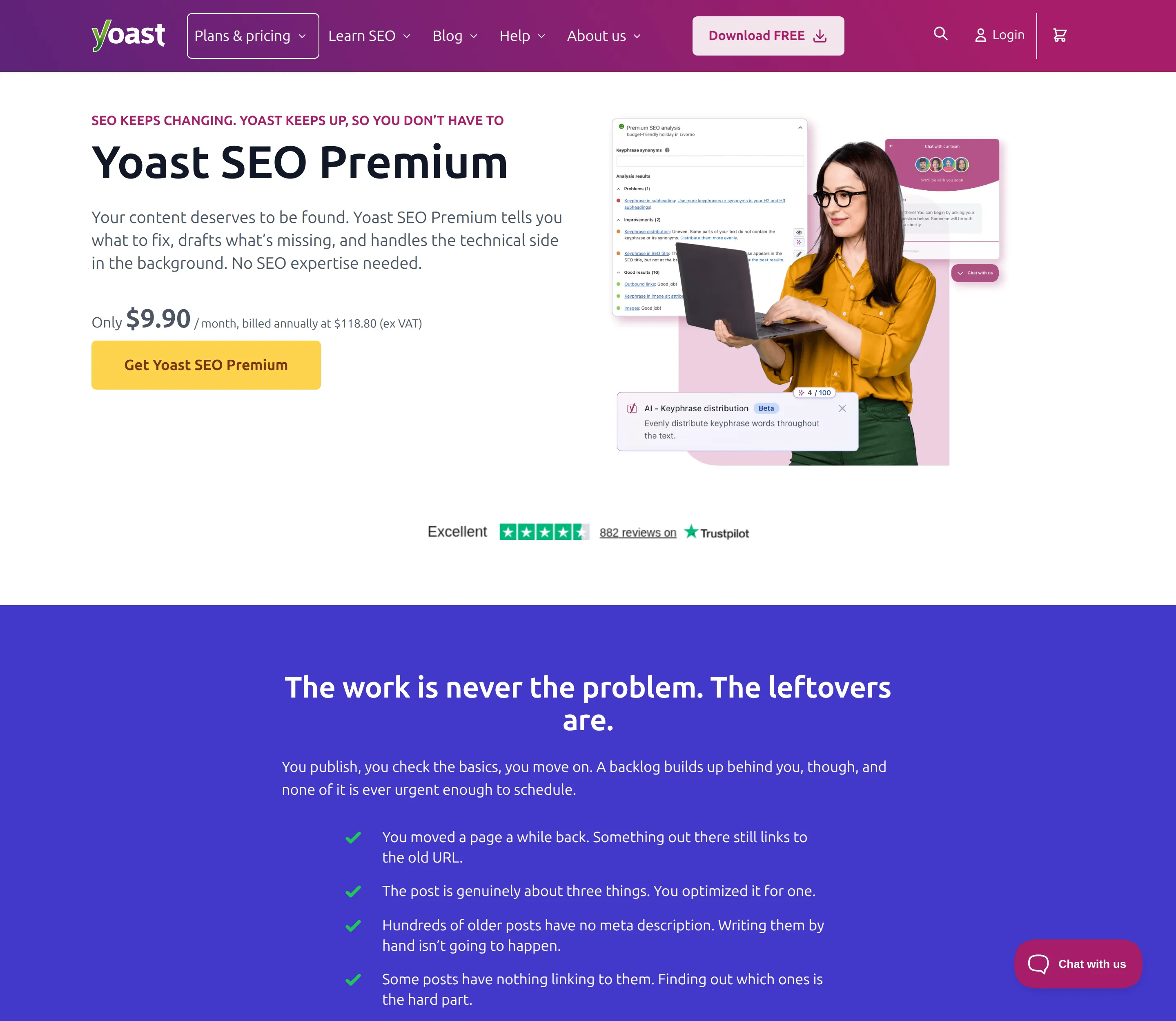 Yoast SEO Premium pricing at 118.80 dollars per year in September 2026