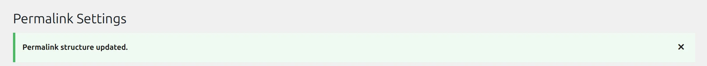 The WordPress Permalink Settings screen with "Permalink structure updated.", the screen that writes a fresh .htaccess file as soon as it opens