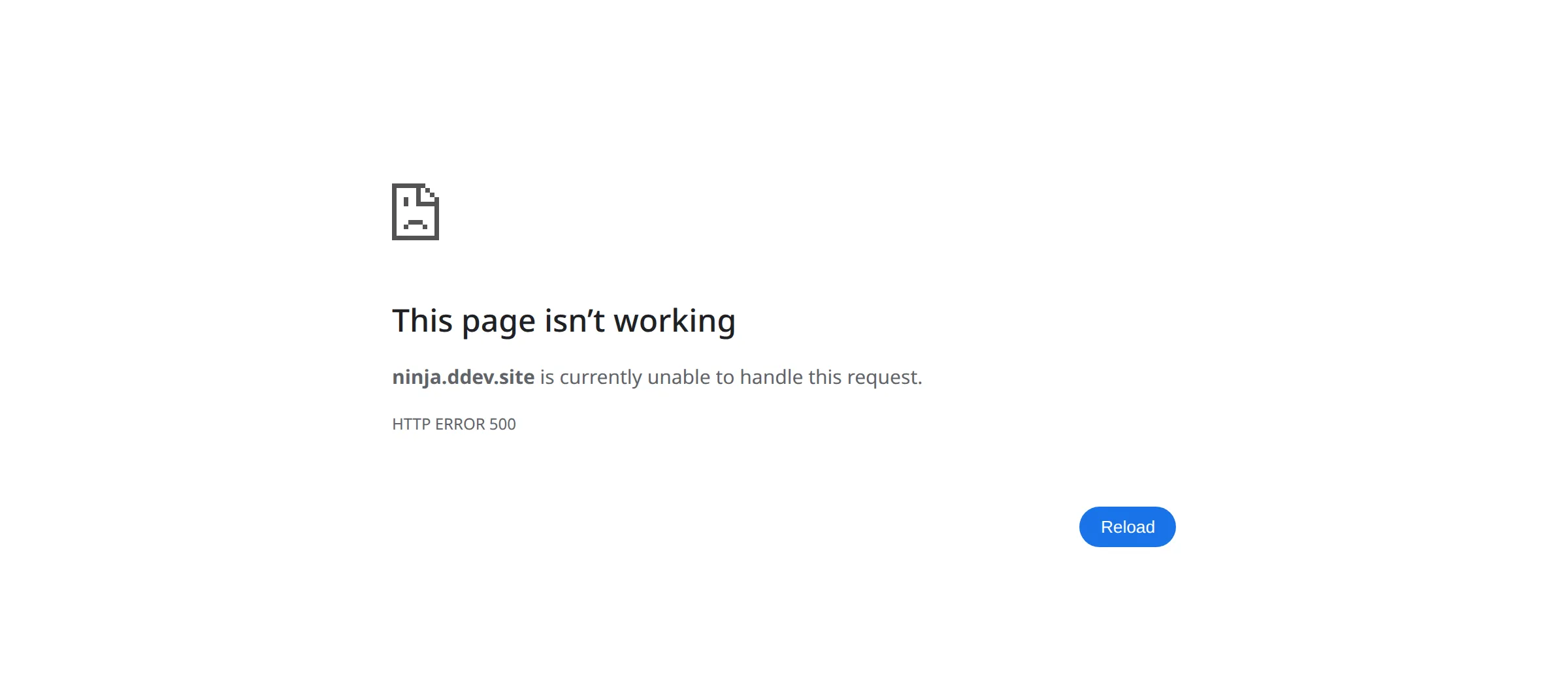 Chrome's "This page isn't working" page showing "HTTP ERROR 500", what WordPress shows when wp-config.php or a core file is broken